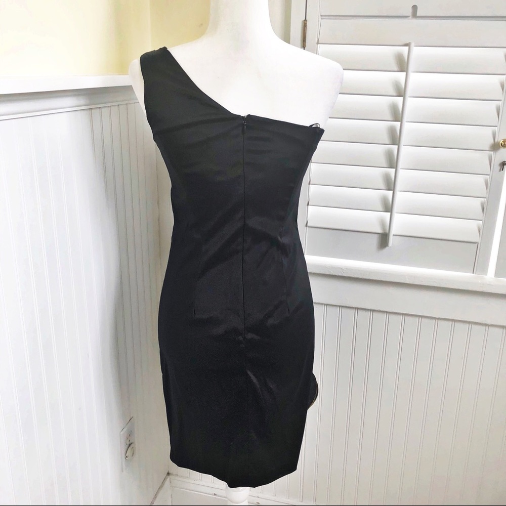 Cache Black One Shoulder Zipper Ruffle Cocktail Dress Size 6 NEW - Picture 3 of 6